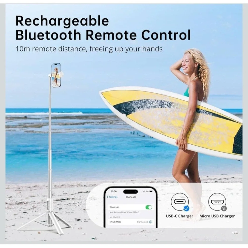 Syncwire 1.4 M Selfie Stick Tripod With Wireless Remote, Shutter White Brand New